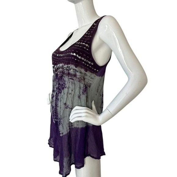 Boho Purple Beaded Sequin Flowy Tie Dye Top XL - Picture 6 of 9